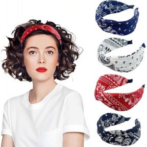 4 Pi&egrave;ces Bandeau Cheveux Paisley, Serre T&ecirc;te Elastique Bandeaux Avec Noeuds, Imprim&eacute; Headband Bandeaux Mode, Vintage Bandana Fleur Bandeau En Antid&eacute;rapant, Cheveux Accessoires Pour Femmes Et Filles - Neuf
