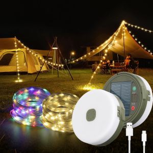 Jgd-Guirlande Lumineuse Solaire R&eacute;tractable De 10 M - Rechargeable Par Usb - 2000 Mah - &Eacute;tanche Et R&eacute;tractable - Pour Ext&eacute;rieur, Int&eacute;rieur, Camping-Car, Tente, Blanc Chaud + Couleur - Neuf