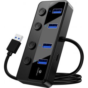 Qeefun Hub Usb 3.0 &Agrave; 4 Ports, Commutateurs D'Alimentation Led Individuels, Extension Usb 0,6 M, Adaptateur Usb 5 V/3 A Pour Ordinateur Portable, Pc, Cl&eacute;s Usb, Etc[Z984] - Neuf