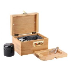 Bo&icirc;te de conservation - OZCHIN - Bo&icirc;te bambou avec serrure &agrave; code - Compartiments amovibles - Plateau & pot - Neuf