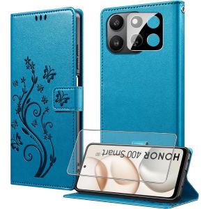 JGD-Coque pour Honor 400 Smart avec 1 Verre Tremp&eacute;,1 Protection Camera,&Eacute;tuis Rabat [Housse en Cuir PU][Fentes pour Cartes][Pochette de Portefeuille][Stand Feature]- Bleu - Neuf