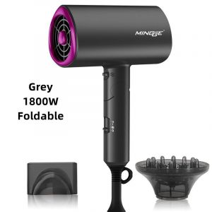 Sèche-cheveux pliable EU/US/UK,1800W,haute puissance,prise EU/US/UK,capot d'alimentation en Air et buse,marteau,modèle 2024 -Gris-1800W - Neuf