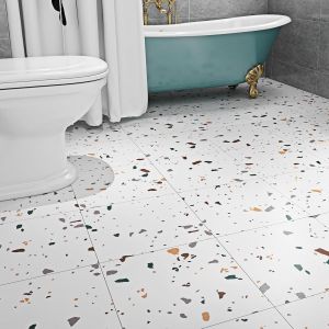Lino Sol Adhesif 30X30Cm Épais Terrazzo Stickers Cuisine Sol Lame Pvc Adhesive Blanc-Antidérapantes-Imperméable Carrelage Adhesif Sol Pour Salle De Bain Cuisine Salon 4 Dalles[POU8808284] - Neuf
