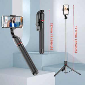 Tr&eacute;pied Perche &Agrave; Selfie Meuyag Avec T&eacute;l&eacute;commande Bluetooth,Poteau Extensible &Agrave; 6 Sections,360 &deg; Rotation,Option De Lumi&egrave;re De Remplissage,Pour T&eacute;l&eacute;phone Vlog.No Light. - Neuf