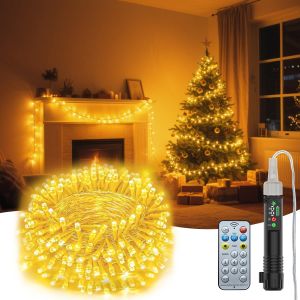 Jgd-Guirlande Lumineuse Led Rechargeable 20m Avec T&eacute;l&eacute;commande - 8 Modes &Eacute;tanche Ip44 | D&eacute;coration Pour Jardin, No&euml;l, F&ecirc;te, Mariage | Blanc Chaud & Multicolore - Neuf