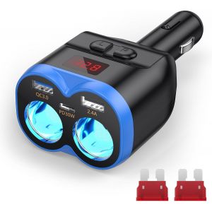 Allume Cigare Adaptateur 2 Prise,USB C Chargeur De Voiture 5 en 1,12V/24V PD QC 3.0,180 W avec Interrupteur voltm&egrave;tre LED,pour T&eacute;l&eacute;phones Tablettes et Enregistreurs de Conduite GPS - Neuf