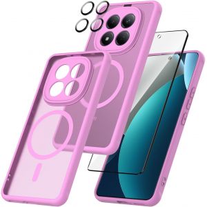ELVORIX-3 in 1 Coque pour Xiaomi Redmi Note 15 Pro Plus 5G avec 1 Verres Tremp&eacute;s und 1 Cam&eacute;ra Protecteur,Adapt&eacute; aux Supports magn&eacute;tiquesDos Anti Rayures Antichoc Housse Fond Bumper Case - Rose - Neuf
