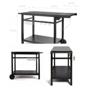 Desserte m&eacute;tal LIVOO pour plancha 85 x 50 cm &iquest; extension rabattable, 2 roues tout&iquest;terrain, compatible 2/3/4 br&ucirc;leurs - Neuf