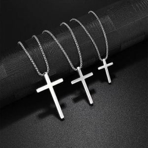 Glamon Collier Pendentif Croix En Acier Inoxydable Pour Hommes Femmes Bijoux En Argent Minimalistes Collier De Prière Mâle Femelle Ras De Cou Bijoux De Mode - Neuf
