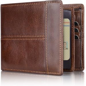 Marron, stander Portefeuille pour homme en cuir véritable RFID à deux volets avec fenêtre verser la carte d'identité et 16, porte-cartes - Neuf