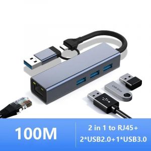 (100M 2 in 1 HUB)Adaptateur USB3.1 Type C vers Ethernet RJ45 Lan Gigabit,HUB 100/1000M,carte réseau pour ordinateur portable MacBook Xiaomi Mi Box Nintendo Switch - Neuf