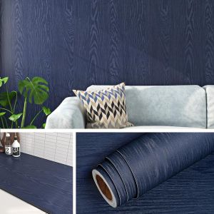 Rouleau Adhesif Pour Meuble Imitation Bois Bleu 40Cmx5M Papier Peint Adhesif Mural Bois Chambre Salon Lavable Revêtement Plan De Travail Adhésif Cuisine Papier Adhesif Pour Meuble Bois Bleu - Neuf