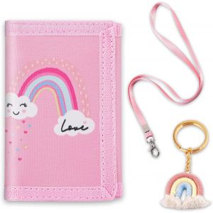 Pochette tour de cou pour fille, porte-monnaie pour enfant fille avec lani&egrave;re, motif arc-en-ciel, foulard &agrave; suspendre, pour cartes de monnaie, notes, cadeau unique, arc-en-ciel - Neuf
