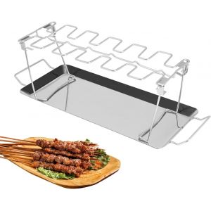 Ulteronixshop-Support de jambe de poulet grill&eacute; en acier inoxydable avec plaque de cuisson, barbecue pliable pratique, pour l'ext&eacute;rieur, le camping - Neuf
