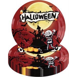 16pcs Halloween Vaisselle Assiette Kit, 9 Pouce Assiette Pour 16 Invités Assiettes En Papier À Thème D¿Halloween Party Supplies, Vaisselle De Fête Jetable, Décorations De Table De Fête Halloween Rouge - Neuf