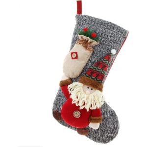 Bas de Noël,grande chaussette de Noël à suspendre,design Père Noël,renne et bonhomme de neige - Neuf