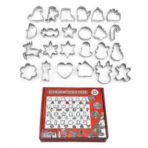 24pcs En Acier Inoxydable Biscuit Moule Noël/Pâques Cookie Cutter Outil De Cuisson Thème Flocon De Neige Père Noël - Neuf