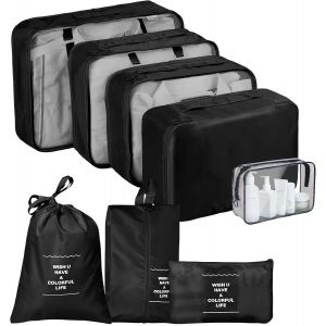 Nzqaf-Organisateur Valise Packing Cubes, Lot De 8 Organisateur De Voyage Rangement Valise Léger Set De Organiseurs De Bagage Pour Voyage Pour Vêtements Chaussures Sous-Vêtements, Noir - Neuf