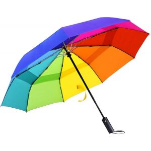 Yemaesre-Parapluie De Poche Automatique, Parapluie Arc-En-Ciel Pour Enfants, Résistant Aux Tempêtes Jusqu'à 140 Km/H, Très Solide Et Robuste, Protégé Par La Tempête Par Double Capuchon, Léger Et - Neuf