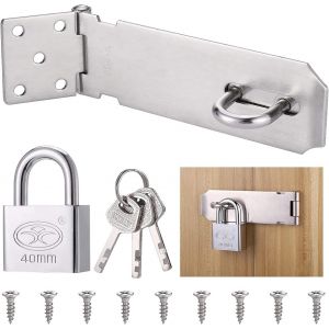 Moraillon &agrave; Cadenas en Acier Inox, Moraillon de Loquet Porte, Moraillon et Agrafe Robuste avec Vis, Cadenas de Porte, Agrafe Cadenas &agrave; Loquet de Remise, Loquet Porte Salle de Bain, Fermoir de Hangar - Neuf