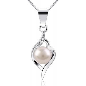 Collier De Perles Pour Femme Pendentif En Argent 925 Avec Perle D'eau Douce Orn&eacute; De Zirconias &Eacute;tincelantes Design Luxueux Id&eacute;al Pour Anniversaires/Mariages/F&ecirc;te Des M&egrave;res/Saint-Valentin 45cm - Neuf