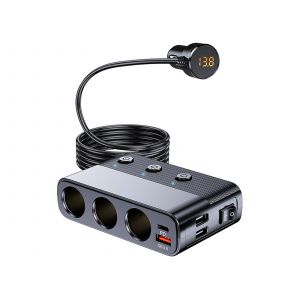 Chargeur de voiture 7 en 1 avec QC3.0 PD 30W, 4 ports USB, 3 prises - Neuf