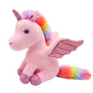 Peluche Licorne Poup&eacute;e Jouets En Peluche Animaux En Peluche Cadeaux D'anniversaire Filles Enfant, 26cm (Rose) - Neuf