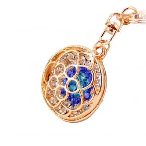 Porte-Cl&eacute;s En Alliage De Couleur Fantaisie Creuse Avec Pendentif De D&eacute;coration En Strass (Bleu) - Neuf