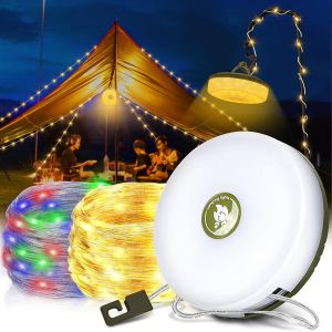 Kal-2 En 1 Guirlande Lumineuse Portable, 10m Guirlande Lumineuse Portable Et Étanche Pour L'extérieur, 8 Modes Lampe De Camping Rechargeables Pour Tente Camping Randonnée Vacances Décoratio - Neuf