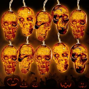 KAL-Guirlande Lumineuse Fantôme Pour Halloween - 3 M - Avec 20 Lumières - Fantômes - Tête De Mort - Article De Décoration Lumineux - Guirlande Lumineuse Pour L'Intérieur Et L'Extérieur - Neuf