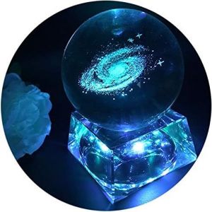 Kuwl-Boule De Cristal Galaxie - Boules De Verre Veilleuse Chambre Bébé Avec Pied De Lampe À Led, Clair 80mm Sphère De Verre Eclairage Galaxy Cadeau Enfant Lampe Galaxie Veilleuse Pour Enfant - Neuf