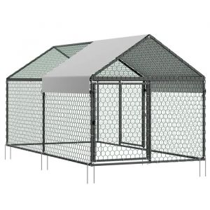 Enclos En M&eacute;tal Pour Poulailler-Duoku-1 X 2 X 1 M-Adapt&eacute; &Agrave; 4-6 Poules-Avec Grillage-Couverture-Toit Inclin&eacute;-Double Porte - Neuf