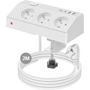 Multiprise de Bureau 7 en 1 avec 3 Sorties AC Fran&ccedil;aise,4 Ports USB,Protection Anti-Surtension,C&acirc;ble 2m, Interrupteur,4000W/16A,Multiprise de Table avec USB C (PD 20W) pour Bureau/Maison - Neuf