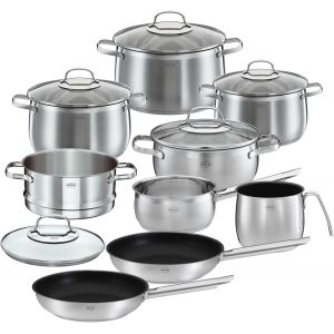 Subzonal-Globe Batterie De Cuisine 9 Pi&egrave;ces Inox - 6 Faitouts Et Casseroles Haut De Gamme, 1 Panier De Cuisson Vapeur, 2 Po&ecirc;les &Agrave; Frire - Acier Inoxydable 18/10, Couvercles En Verre - Neuf