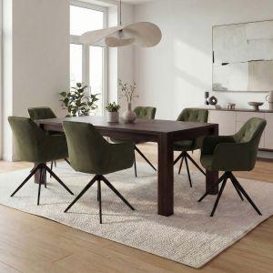 Lot de 6 chaises de salle &agrave; manger HWC-L80, chaises de cuisine rembourr&eacute;es avec accoudoirs, pivotantes, m&eacute;tal et tissuvert - Neuf