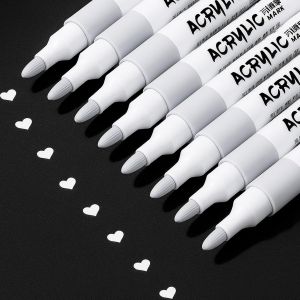 KALANKA-marqueur blanc permanent,8 pi&egrave;ces Feutre Acrylique,Imperm&eacute;able, s&eacute;chage rapide, largeur de trait 2 mm, convient pour la pierre, le bois, le verre, la c&eacute;ramique, la toile, les pneus. - Neuf