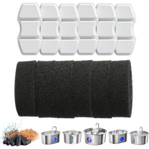 Kalanka-Filtres De Rechange Pour Fontaine &Agrave; Eau Pour Chat, 6 Filtres &Agrave; Charbon Et 6 &Eacute;ponges En Mousse Compatibles Avec Les Fontaines &Agrave; Eau Pour Animaux De La S&eacute;rie Meowflow - Neuf