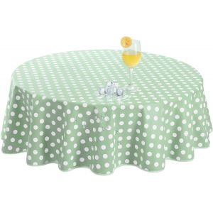 Kalanka-Nappe Ronde Toile Cir&eacute;e 120cm Pois Vert Et Blanc, 350gsm Lavable, Nappe Exterieur Toile Cir&eacute;e Pvc,Plastique,Pour Pique Nique Table De Jardin, Table Basse,Anniversaire,Picnic,Mariage - Neuf