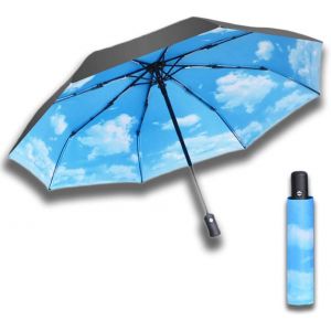 meimie-Parapluie Pliant Parapluie De Voyage Parapluie Étanche Preuve Uv Du Soleil Parapluie Automatique Ciel Bleu Poids Léger 190T 8 Os Parasol Femme Dame Parapluie Multifonction (Ciel Bleu) - Neuf