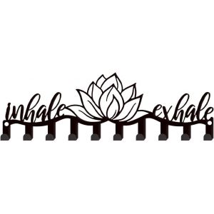 KAL-Porte Clef Mural Avec Fleur De Lotus Décoratif 10 Crochet Accroche Clef Mural Texte De Yoga Inhale Exhale Support Clef Mural Porte Clés Personnalisé Range Clef Mural - Neuf