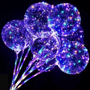CAUC-Ballon Lumineux LED avec Bâtons, 10 Réutilisable LED Ballon de Deco Mariage, 20 Pouces Ballons de Saint-Valentin, Ballons Bobo Led pour Anniversaires, Mariages, Décoration de Fête - Neuf