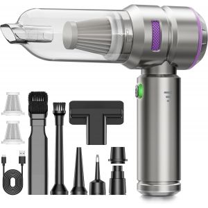 Aspirateur &agrave; Main, 26000PA Aspirateur Voiture Puissant 4-in-1 Mini Aspirateur Voiture Puissant sans Fil, Moteur sans Balai avec 3 Niveaux Aspirateur de Voiture pour Animaux Maison Car, Argent&eacute; - Neuf