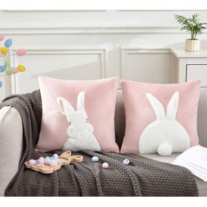 Cauc-Lot De 2 Housses De Coussin Carr&eacute;es En Velours Brod&eacute; 3d Pour Salon, Canap&eacute;, Chambre &Agrave; Coucher, 45 X 45 Cm (Rose) - Neuf