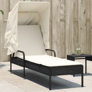 Prolenta Premium - Chaise Longue Avec Auvent Noir R&eacute;sine Tress&eacute;e - Neuf