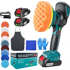 MEVRONISSHOP-Polisseuse Voiture Sans Fil 150 mm &agrave; Double Action avec 2&times;21V 2000mAh Batteries, 13pcs Kit Polissage Voiture, 6 Vitesses R&eacute;glables 5500RPM, Lustreuse Polisseuse Orbitale pour Cirage et R - Neuf