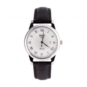 Montre-Bracelet Analogique A Quartz Pour Couple Avec Bracelet En Cuir (Cadran Argente Et Bracelet Noir Pour Femme) - Neuf