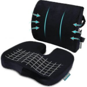Coussin de siège orthopédique et ampli dorsal ; Coussins de soutien lombaire Oreiller pour chaise de bureau Coussin de siège d'auto en mousse à mémoire de forme - Neuf