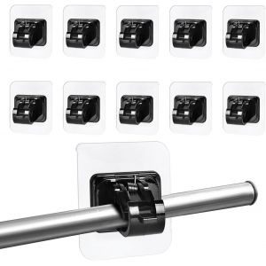 Tianyi-10 Pi&egrave;ces Support Tringle Rideaux Sans Percage Noir, Supports De Tringle Auto-Adh&eacute;sifs Transparent, Crochets Autocollants Pour Tringle &Agrave; Rideaux Pour Cuisine Salle De Bain - Neuf