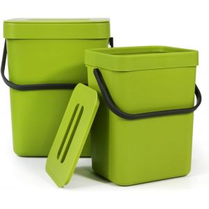 Lot De 2 Poubelle Suspendue De Cuisine(5l+3l) Poubelle De Table Avec Couvercle Petite Poubelle En Plastique Pour Cuisine,Salon,Chambre,Salle De Bains(Vert) - Neuf