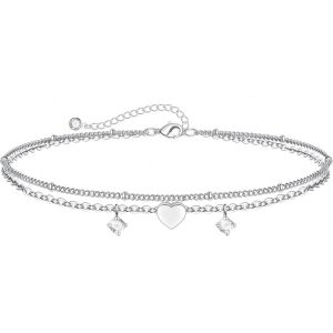 Senior-Anklet For Women Waterproof Silver Plated Cubic Zirconia Heart Delicate Layer Adjustable Beach Foot Jewelry[L612] - Neuf
